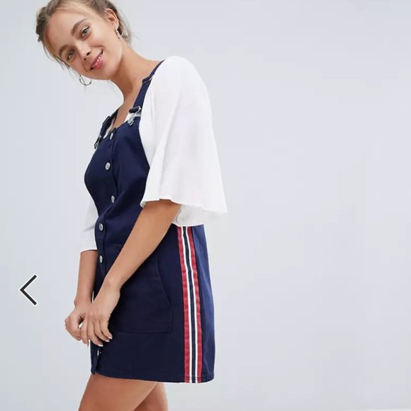 Navy Striped Bershka Overall Dress - Picture 1 of 6